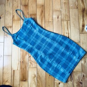 Blue Plaid Jean mini Dress